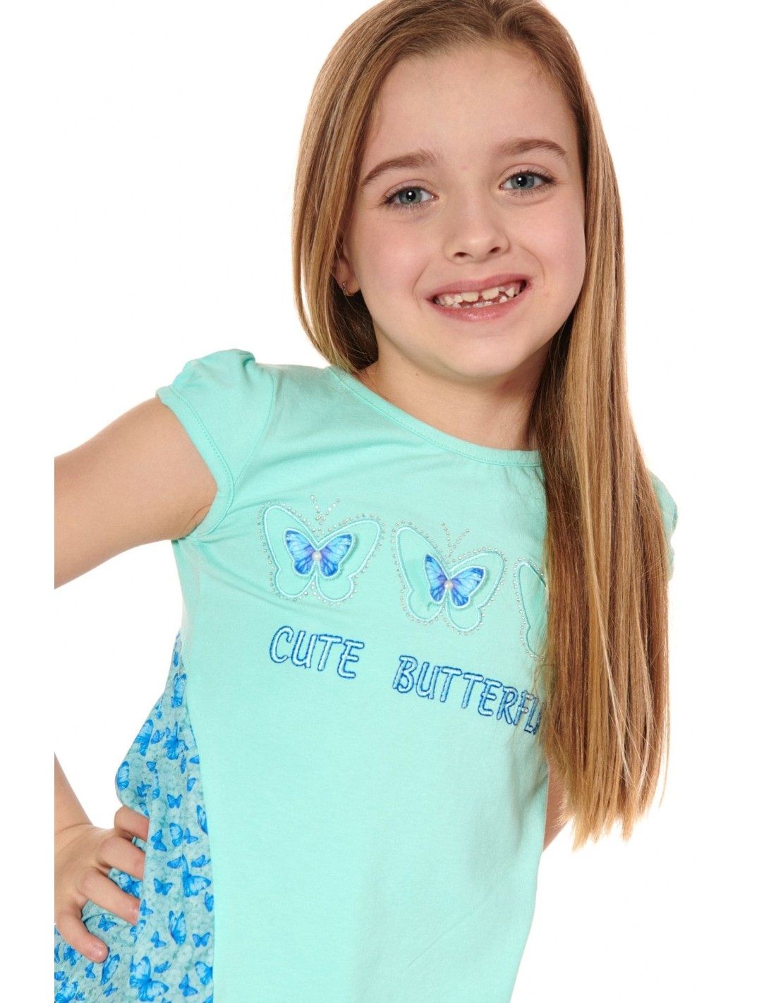 Girls\' blouse with a longer back, mint NDZ8158 - Online store - Boutique